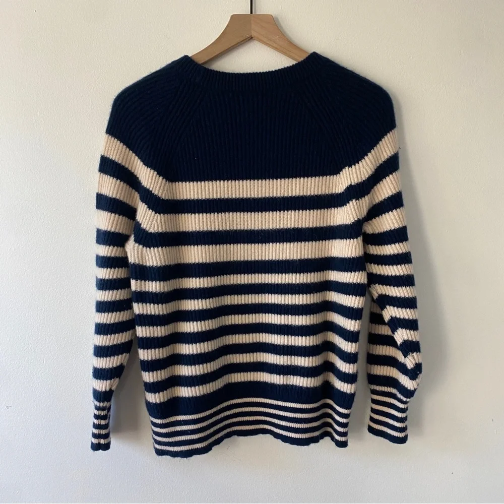 100% Cashmere Ribbed Oversized Crewneck Sweater Stripe - Picture 6 of 10